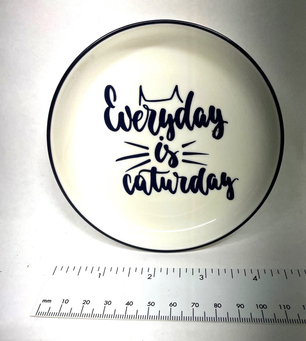 Cat Lady Box Dish - Everyday is Caturday Trinket, Desk Dish Plate Ceramic 4.5"